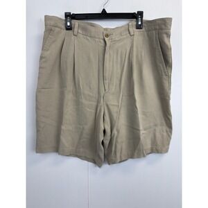 Caribbean Pleated Front Shorts 100% Silk Herringbone Mens Size 40 Beige 9.5"